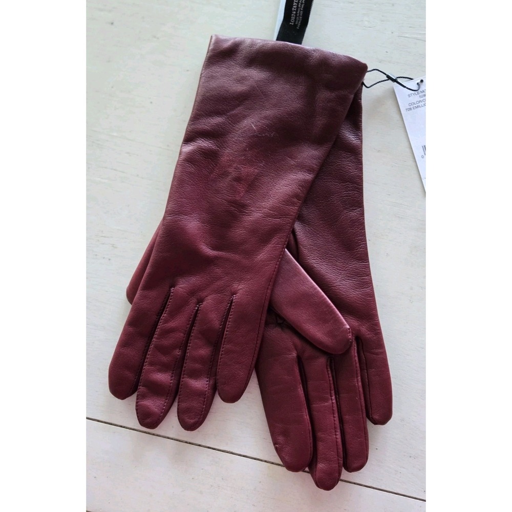 NWT Lord & Taylor Gloves Leather Cashmere Burgundy Sz 7.5 Gift Buttery Vtg 5288